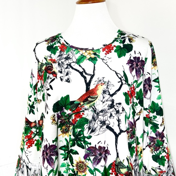 SOLD-Multiples White Floral Bird Print Top - Picture 2 of 9